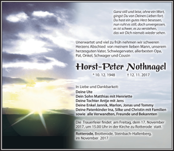 Traueranzeige von Horst Nothnagel von Südthüringer Presse