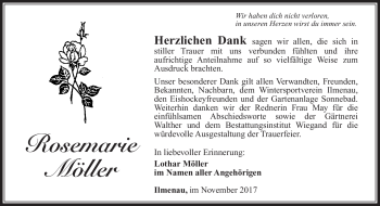 Traueranzeige von Rosemarie Möller von Südthüringer Presse