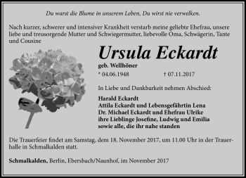 Traueranzeige von Ursula Eckardt von Südthüringer Presse