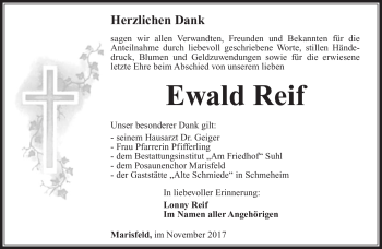 Traueranzeige von Ewald Reif von Südthüringer Presse