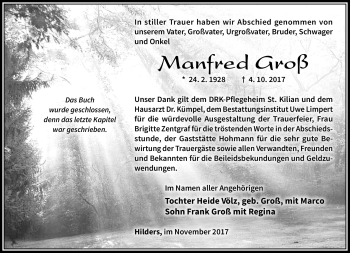 Traueranzeige von Manfred Groß von Südthüringer Presse