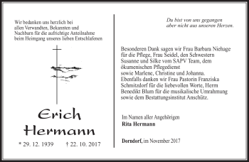 Traueranzeige von Erich Hermann von Südthüringer Presse
