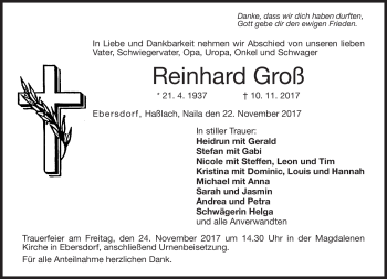 Traueranzeige von Reinhard Groß von Neue Presse Coburg