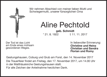 Traueranzeige von Aline Pechtold von Neue Presse Coburg