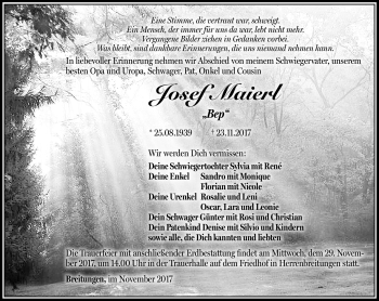 Traueranzeige von Josef Maierl von Südthüringer Presse