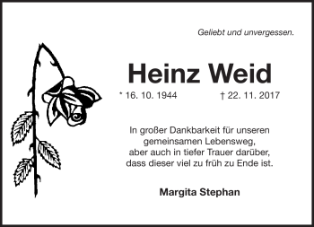 Traueranzeige von Heinz Weid von Neue Presse Coburg