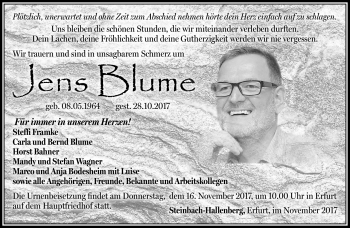 Traueranzeige von Jens Blume von Südthüringer Presse