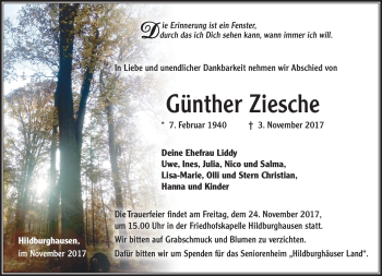 Traueranzeige von Günther Ziesche von Südthüringer Presse