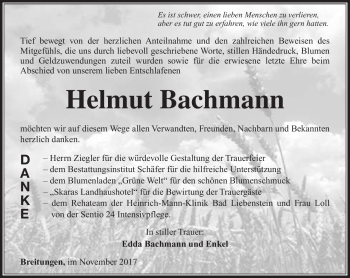 Traueranzeige von Helmut Bachmann von Südthüringer Presse