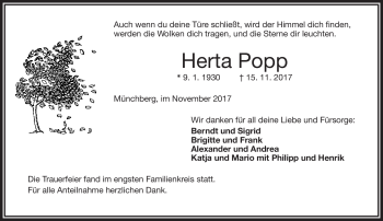 Traueranzeige von Herta Popp von Frankenpost