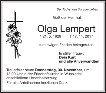 Traueranzeige von Olga Lempert von Frankenpost