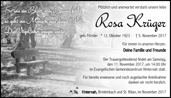 Traueranzeige von Rosa Krüger von Südthüringer Presse
