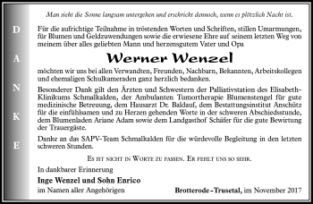 Traueranzeige von Werner Wenzel von Südthüringer Presse