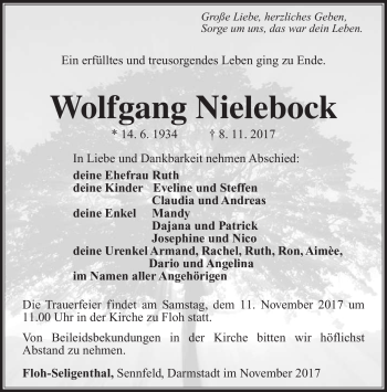 Traueranzeige von Wolfgang Nielebock von Südthüringer Presse