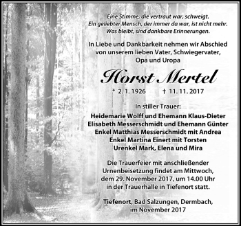 Traueranzeige von Horst Mertel von Südthüringer Presse