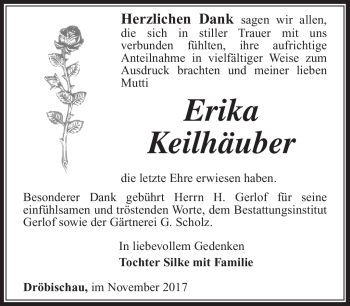 Traueranzeige von Erika Keilhäuber von Südthüringer Presse