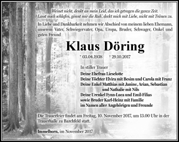 Traueranzeige von Klaus Döring von Südthüringer Presse