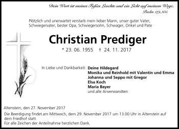 Traueranzeige von Christian Prediger von Neue Presse Coburg
