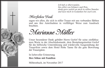 Traueranzeige von Marianne Möller von Südthüringer Presse