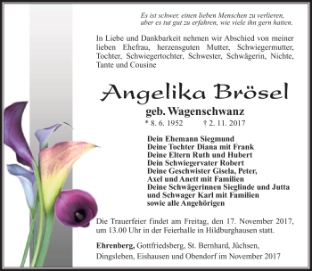 Traueranzeige von Angelika Brösel von Südthüringer Presse