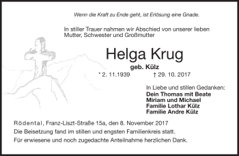 Traueranzeige von Helga Krug von Neue Presse Coburg