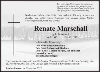 Traueranzeige von Renate Marschall von Südthüringer Presse