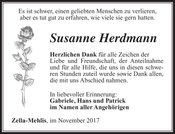 Traueranzeige von Susanne Herdmann von Südthüringer Presse