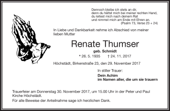 Traueranzeige von Renate Thumser von Frankenpost