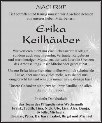 Traueranzeige von Erika Keilhäuber von Südthüringer Presse