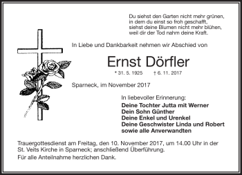 Traueranzeige von Ernst Dörfler von Frankenpost