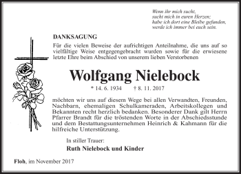 Traueranzeige von Wolfgang Nielebock von Südthüringer Presse