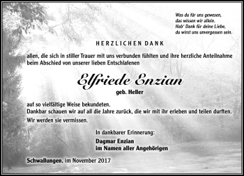 Traueranzeige von Elfriede Enzian von Südthüringer Presse