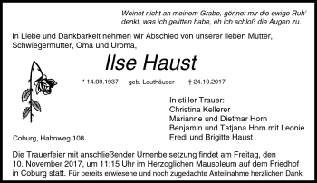 Traueranzeige von Ilse Haust von Neue Presse Coburg