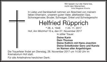 Traueranzeige von Helfried Rüpprich von Frankenpost