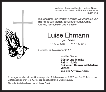Traueranzeige von Luise Ehmann von Frankenpost