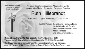 Traueranzeige von Ruth Hillebrandt von Neue Presse Coburg