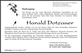 Traueranzeige von Harald Dotzauer von Südthüringer Presse
