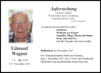 Traueranzeige von Edmund Wagner von Neue Presse Coburg