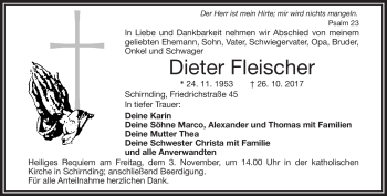 Traueranzeige von Dieter Fleischer von Frankenpost