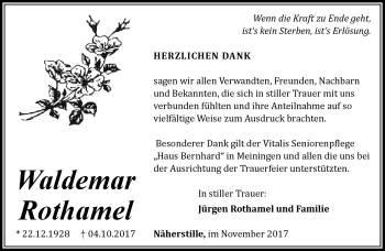 Traueranzeige von Waldemar Rothamel von Südthüringer Presse