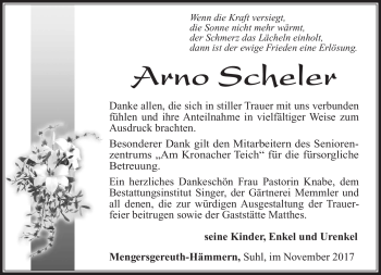 Traueranzeige von Arno Scheler von Südthüringer Presse