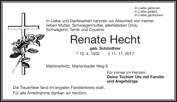 Traueranzeige von Renate Hecht von Frankenpost