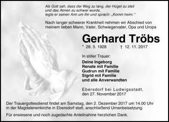 Traueranzeige von Gerhard Tröbs von Neue Presse Coburg