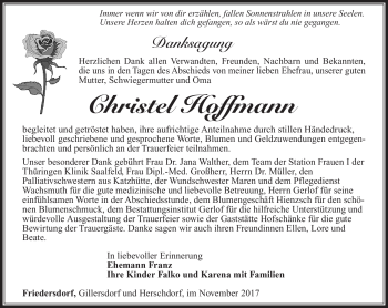 Traueranzeige von Christel Hoffmann von Südthüringer Presse
