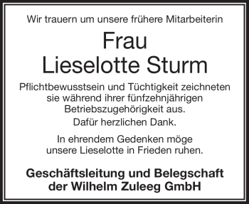 Traueranzeige von Lieselotte Sturm von Frankenpost