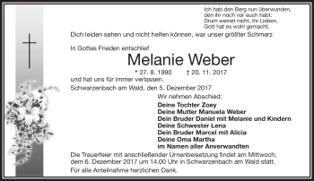 Traueranzeige von Melanie Weber von Frankenpost