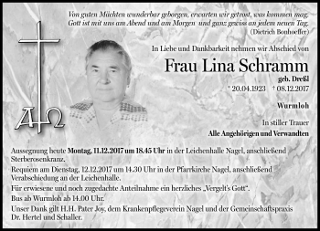 Traueranzeige von Lina Schramm von Frankenpost