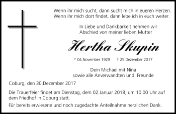 Traueranzeige von Hertha Skupin von Neue Presse Coburg