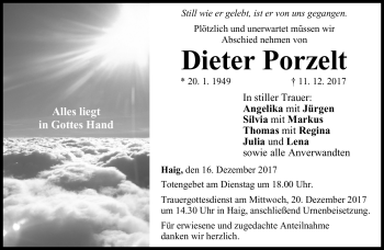 Traueranzeige von Dieter Porzelt von Neue Presse Coburg