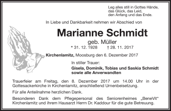 Traueranzeige von Marianne Schmidt von Frankenpost